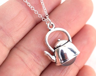 ON VACATION,  Dainty Silver Teapot Necklace Tea Pot Necklace Sterling Silver Chain Teapot Charm Alice in Wonderland