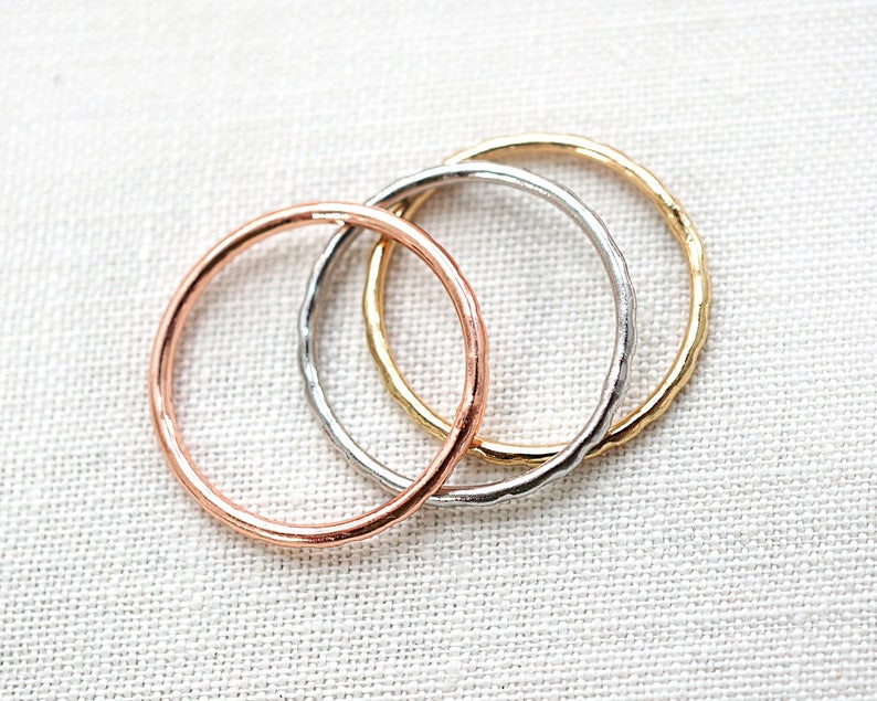 ON VACATION, Mini ring, Dainty Micro midi White Yellow Rose Gold Stacking Ring, Hammered ring, thin knuckle ring image 4