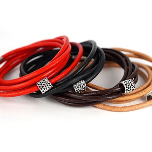 Men  5-wrap Leather Bracelet or Necklace, Couples Bracelet Boho Leather Wrap Bracelet Sterling Silver Unisex