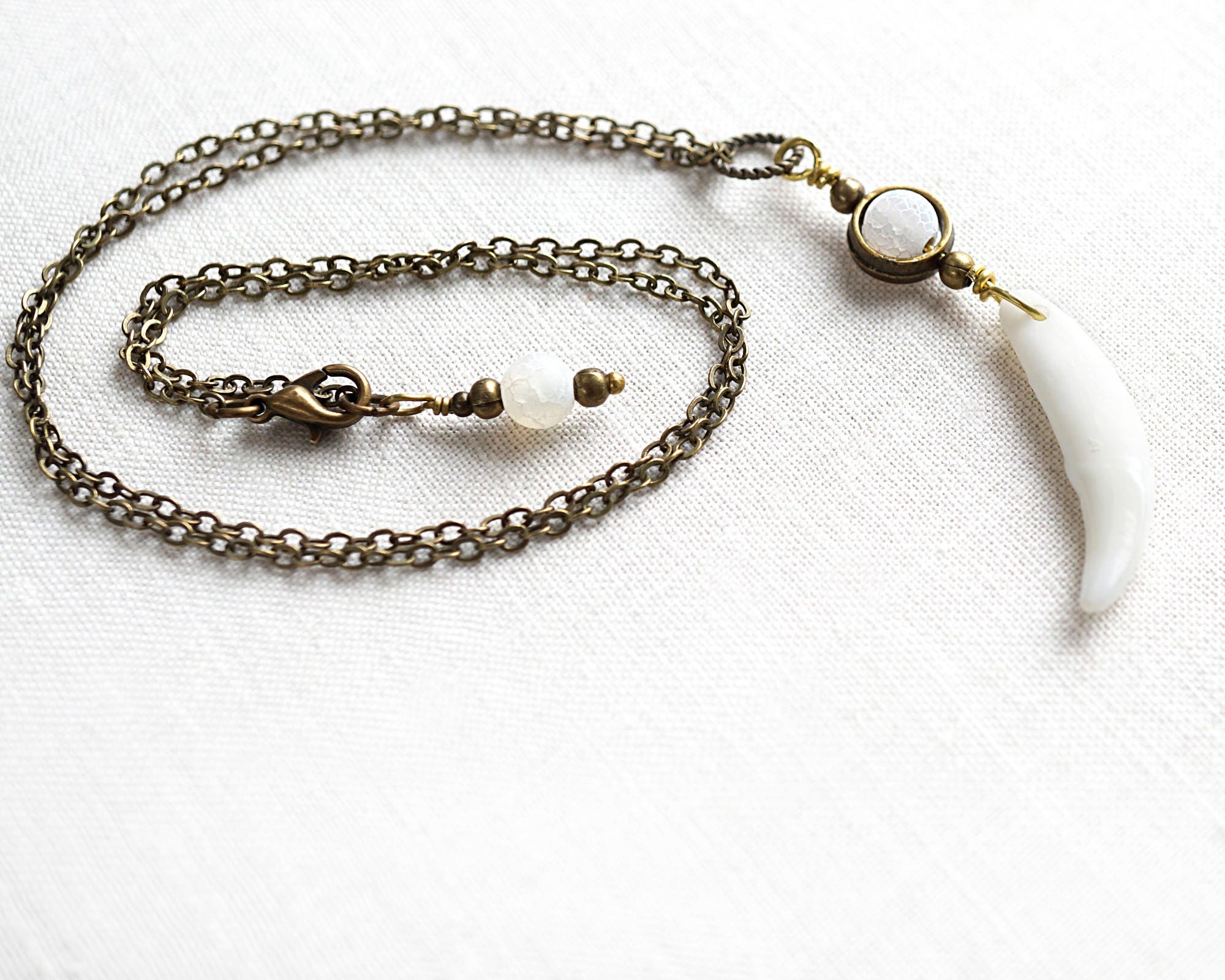 Dainty Wolf Tooth Necklace Real Wolf Necklace White Frosted Etsy