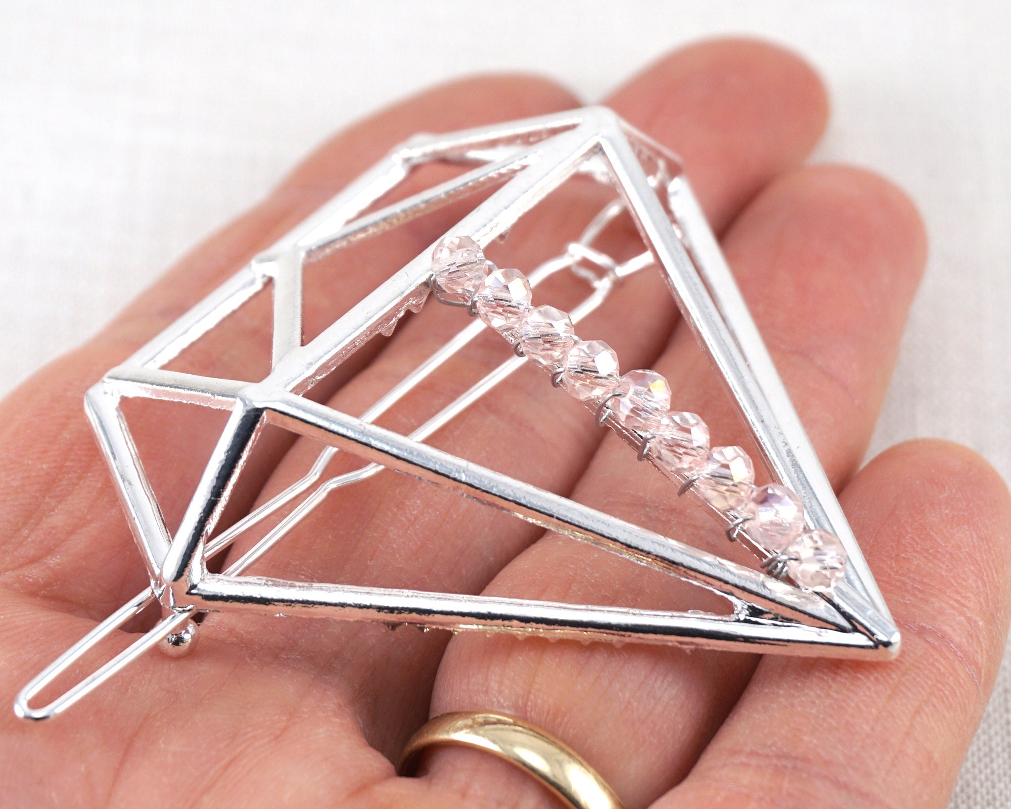 Diamond Hair Clip Pink Crystals Silver / Gold Pin Geometric Etsy