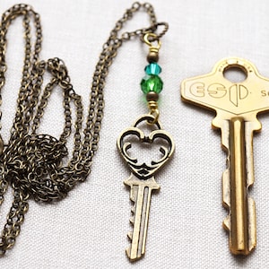 Heart Key Necklace, Wire Wrapped Key, Skeleton Key Pendant, Victorian Key Charm