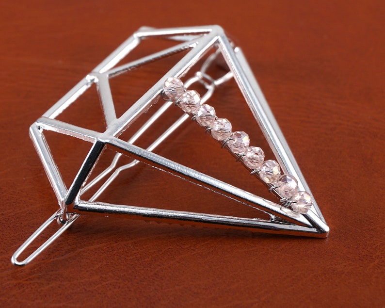 Diamond Hair Clip Pink Crystals Silver / Gold Pin Geometric Etsy
