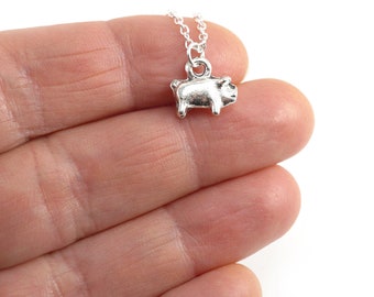 ON VACATION,  Tiny Pig Necklace, Sterling Silver Chain, Petite Piggy, Tiny Piglet Animal Charm Minimal Modern Simple Pendant