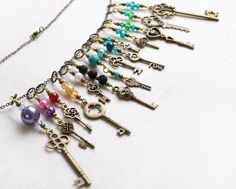 Petite Turquoise Pearl Necklace Tiny Key Necklace Wire Wrapped Etsy