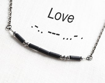 ON VACATION,  Dainty LOVE Necklace Morse Code Necklace Custom Message Necklace Minimal Chain girlfriend  boyfriend friend