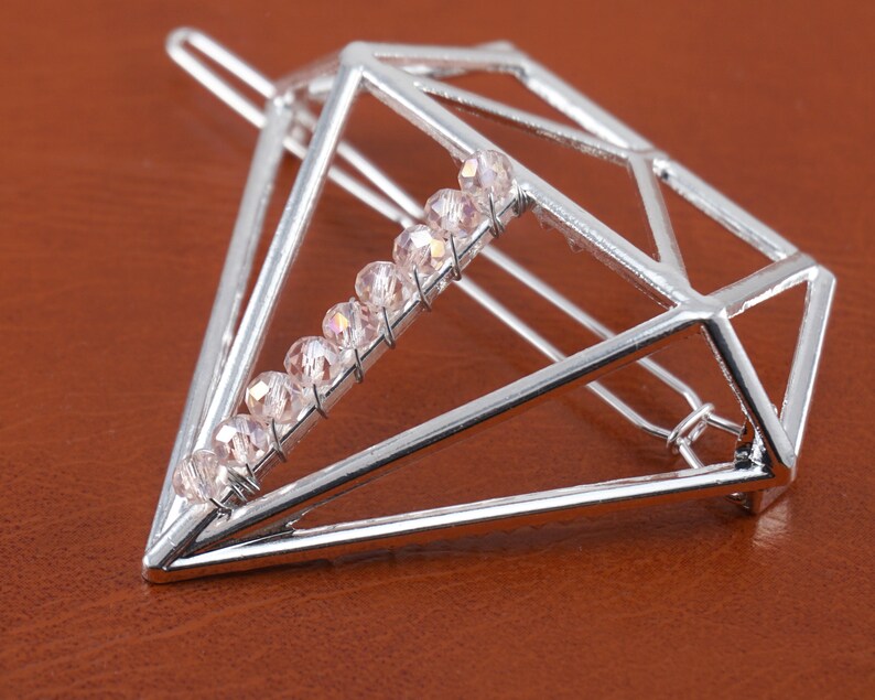 Diamond Hair Clip Pink Crystals Silver / Gold Pin Geometric Etsy
