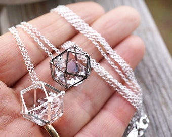 Geometric Big Diamond Crystal in Cage Necklace Minimal Layered Necklace Birthday gift