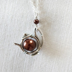 ON VACATION, Dainty Hot Chocolate Teapot Necklace Sterling Chain Necklace Silver Teapot Pearl Necklace Alice in Wonderland image 2