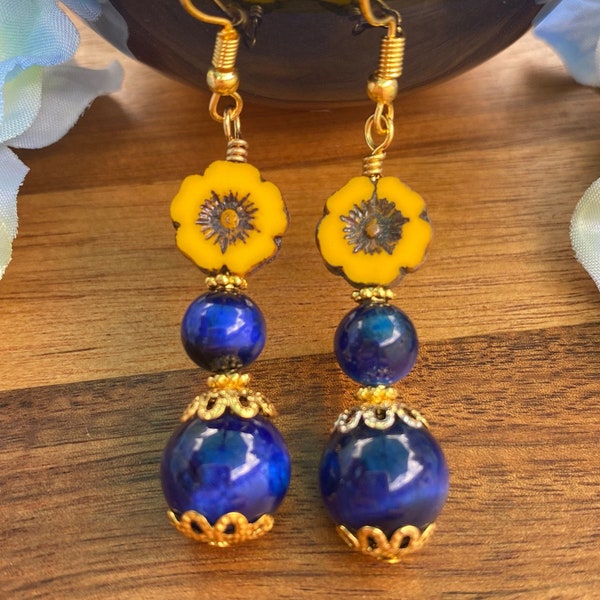 Ukraine Support Handmade Jewelry Earrings Gift For Her, Sunflower Beaded Earrings Gift For Mom, Handmade Ukraine Flower Jewelry Earrings