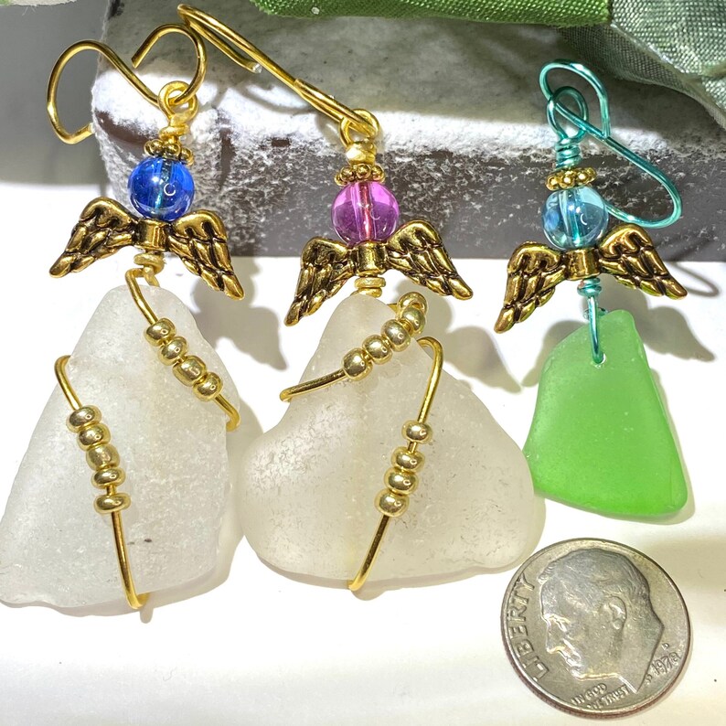 Christmas Angel Sea Glass Ornament, Sea Glass Angel Christmas Tree