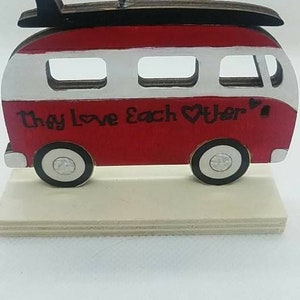 Hand painted and lettered &quot;They Love Each Other&quot; Volkswagen Bus Memory Holder
