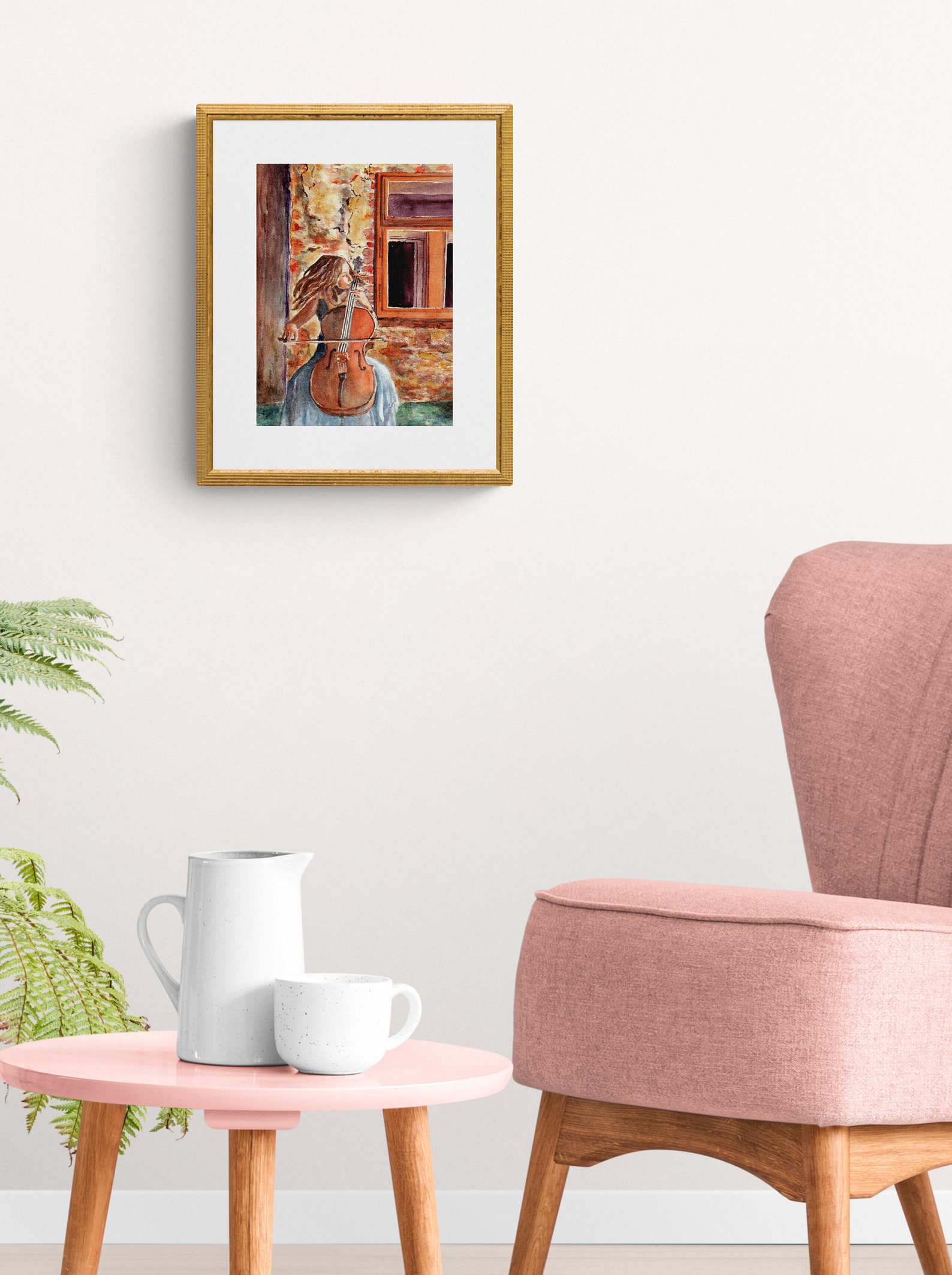 Painting of a Girl Playing the Cello, a Violoncello Player Watercolor ...