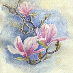Watercolor Magnolia painting, floral wall decor, mother day flower, spring flowers decor, Magnolia art print, set of floral notecards,
