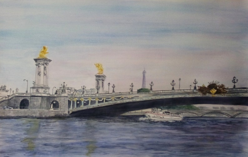 Prague bridge in Poland, watercolor painting