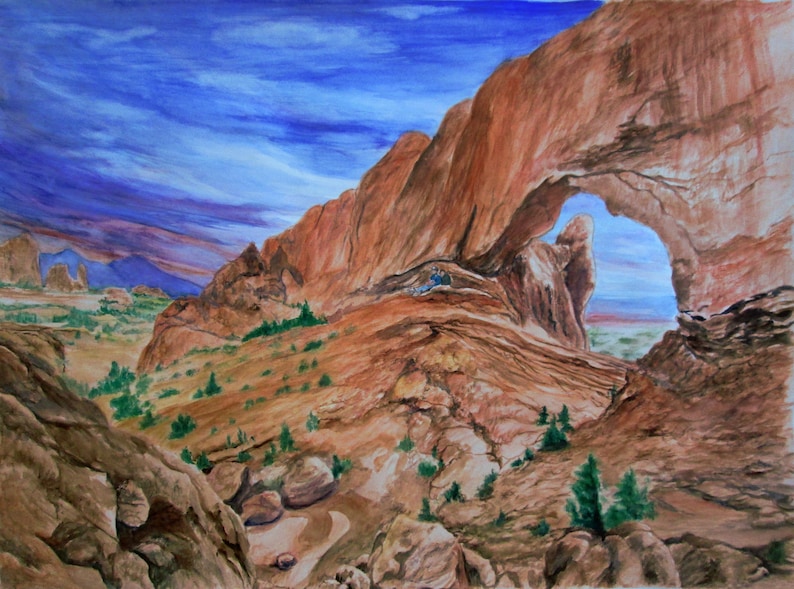 Custom watercolor painting of The Arch of Nevada National park.