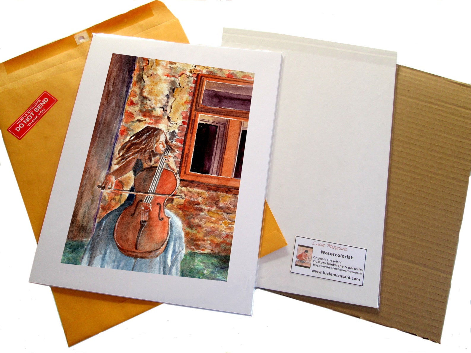 Painting of a Girl Playing the Cello, a Violoncello Player Watercolor ...