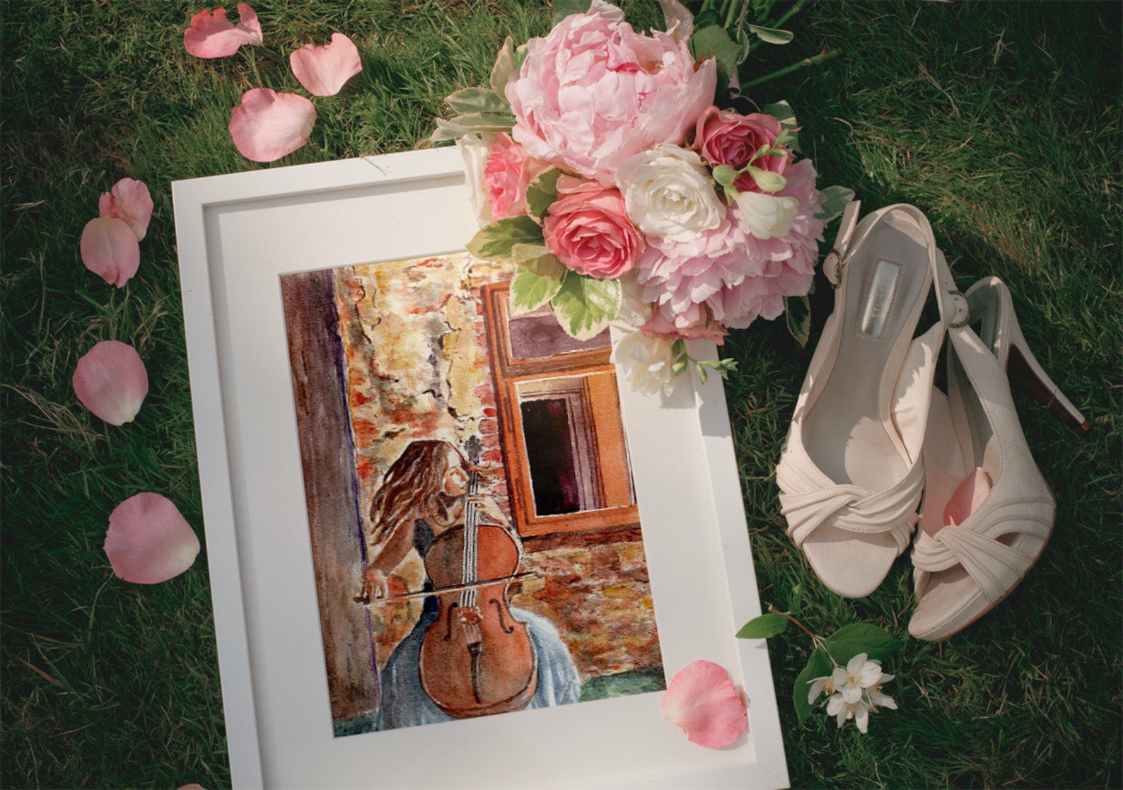 Painting of a Girl Playing the Cello, a Violoncello Player Watercolor ...