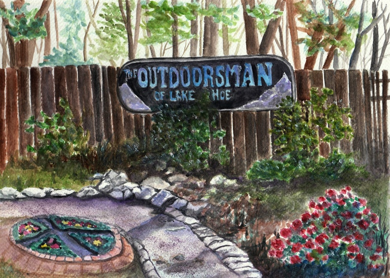 Custom watercolor of the backyard garden landscape