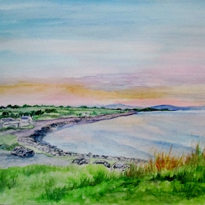 View of the bay. Landscape in watercolor from photo