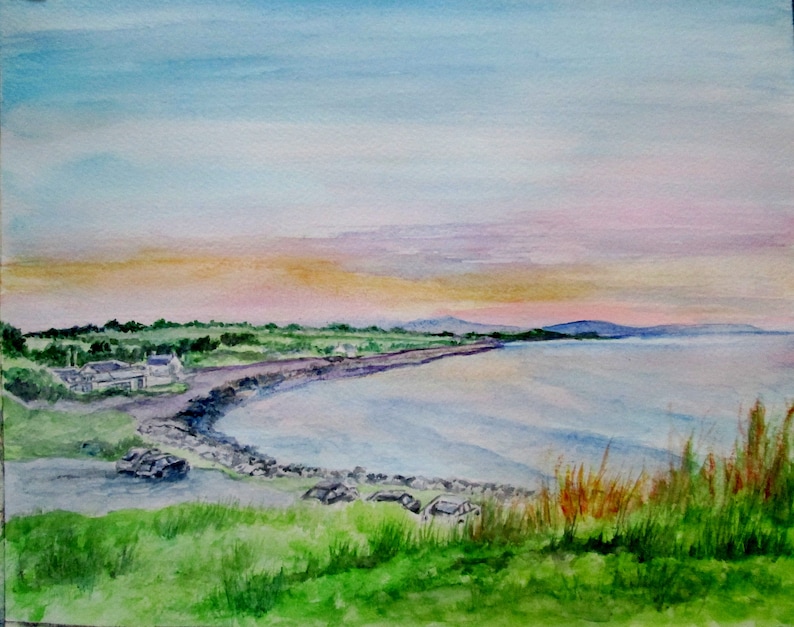 View of the bay. Landscape in watercolor from photo