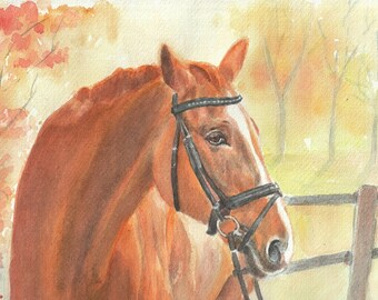 Red Horse in watercolor painting, horse painting print, horse art print, watercolor horse art, gift for horse owner, equestrian horse art