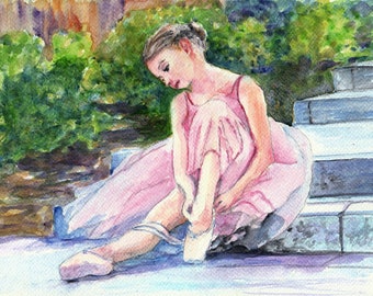 Little ballerina painting in watercolor, portrait of young ballerina, watercolor portrait painting, gift for dancer