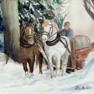 Volkskunst, Ahorn Saison, Kunstdruck, Vorfrühling Landschaft, sammeln Ahornsirup mit Pferd, Geschenk für Großvater, Gespann