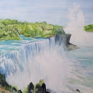 Custom watercolor of two waterfalls