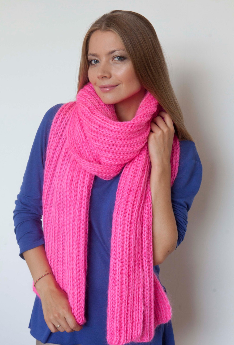 Knitted pink scarf Chunky Knit Scarf Long Wool Scarf . Winter Etsy