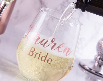 Personalised champagne flutes, Personalised stemless glass, Personalised stemless wine glass, Stemless glass, Bridal party gift, Bridesmaid