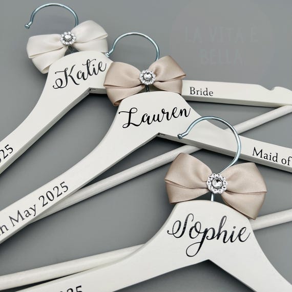 Personalised wedding hangers, Bridesmaid wedding hangers, Bridal party gift, Maid of Honour dress hanger, Wedding day hanger, Dress Hanger