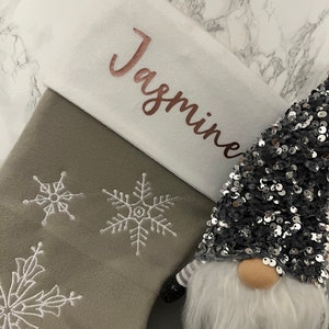Personalised Christmas stocking, Christmas stocking, Personalised, Grey stocking, Snowflake, Reindeer, Luxury stocking, Family Christmas