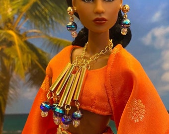 Einzigartiges Perlenketten- und Ohrring-Set – Schmuck für 30 cm große Modepuppen wie Fashion Royalty, Barbie, Integrity Toys, NuFace, Poppy Parker