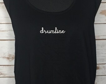 Drumline Braided Back Embroidered Black Tank / Snare / Quads / Tenors / Cymbals / Marching Band / DCI / WGI / Drum Corps / Gift