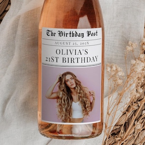 Custom photo birthday wine label, Newspaper theme wine label, Twenty one birthday Wine Label, 30th birthday gift, girlfriend gift, 132