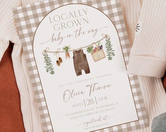 Locally Grown Baby Shower Invitation, Farmers Market Baby Shower Invite, Homegrown, Instant Download, Editable Template, 95