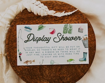 Tarjeta de presentación para baby shower, Baby Shower de pescador, Baby Shower de pesca, Encarte de regalo sin envolver, Niño, Plantilla editable, Instantánea, Bebé neutro, 115