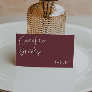 Modelo de cartão de lugar para casamento estilo Boho, cartões de lugar para impressão, casamento em Borgonha, Boho, Caligrafia, Moderno, DOWNLOAD, Editável, Templatett, 43