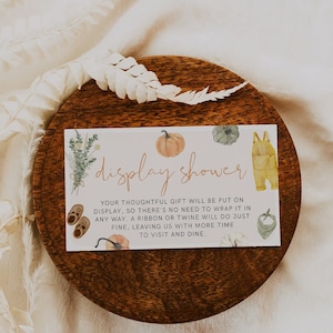 Display-Duschkarte, Boho-Babyparty, Kürbis-Babyparty, ausgepackte Geschenkbeilage, Herbst-Herbst, bearbeitbare Vorlage, Instant, Neutral Baby, 95