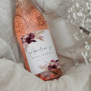 Pampas Wine Label Template, Wine Labels Wedding, Burgundy Pampas, Editable Wine Labels, Bridal Wine Labels, Bridal Favors, Download, 26