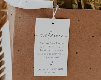 Hochzeit Willkommen Tag Vorlage, Minimalist Hochzeit Willkommen Favor Tag, Hotel Willkommen Tasche Tag, bearbeitbare Vorlage, Sofort Download, 137