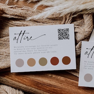 Hochzeitskleidung Kartenvorlage, Hochzeitsfarbpalette Karte, QR-Code Farbpalette Karte, Dress Code Anfrage Beilage, moderne Hochzeit, 89