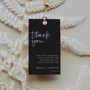 Black Favor Tag Template, Black & White Wedding Thank You Tag, Bridal Tag, Modern Tag, DOWNLOAD, Editable Text, Printable, Boho, 43