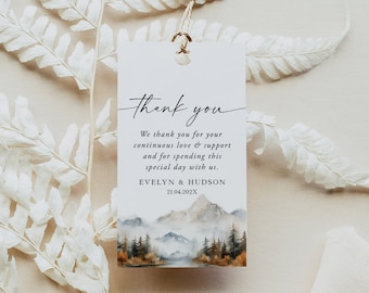 Mountain Favor Tag for Bridal Shower or Wedding, Mountain Pine Thank You Tag, Rustic, DOWNLOAD, Editable Text, Printable, Fall Woodland, 126