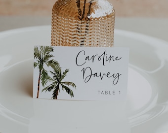 Palm Tree Place Card Template, Printable Place Cards, Tropical Wedding Template, Beach Place Card, DOWNLOAD, Editable, Templett , 44