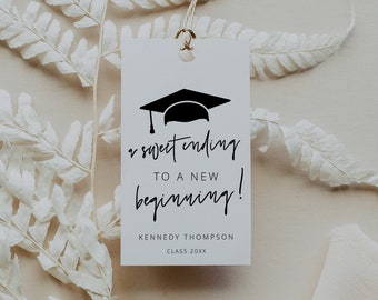 Graduation Favor Tag Template, Sweet Ending To A New Beginning, Printable Grad Party Tag, Editable Graduate Treat Tag, Instant Download, 41