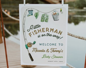 Fisherman Baby Shower Welcome Sign Template, Fishing Baby Shower, Fisherman is on the Way Welcome, Editable, Instant, Welcome Baby, 115