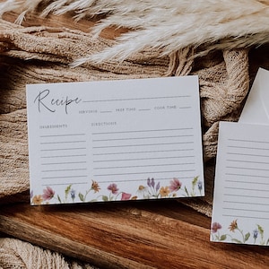 Modello di ricetta per fiori di campo, inserto per ricetta per addio al nubilato in stile boho, boho, stampabile, download immediato, modificabile al 100%, Templett, 55