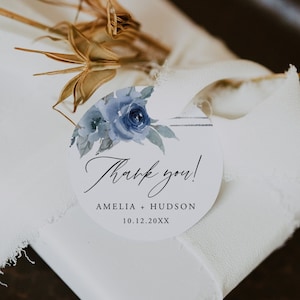 Wedding Favor Tag, Dusty Blue Wedding Thank You Labels, Party Favor Labels, Silver Blue Thank You Label, Download, Template, Editable, 06